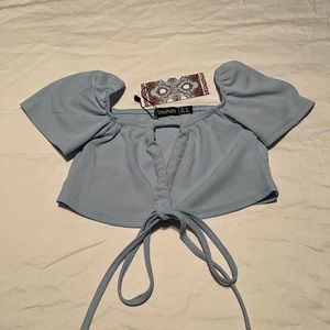 Baby blue rib tie crop top
